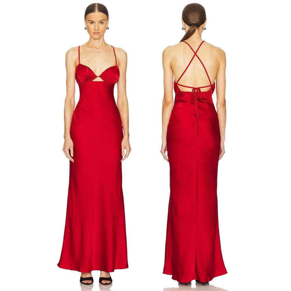 SNDYS Amalia Maxi Dress Satin Cutout Party Formal Evening Cocktail Minimalist XS